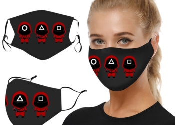 Masque facial pour adultes, impression de jeu de calmar, réutilisable, lavable, Protection Pm2.5, masques noirs réglables, Bandage à boucles auriculaires réglables